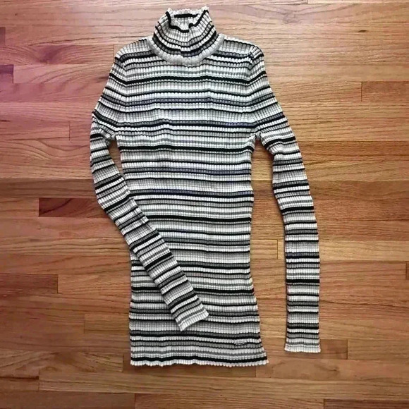 Women's Striped Turtleneck Sweater Mini Dress Size XS l Cozy Cozycore - Picture 2 of 8